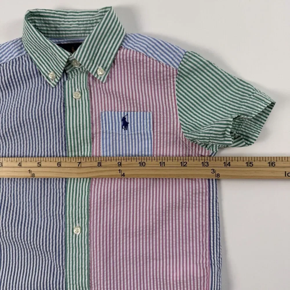 Ralph Lauren Boys 3/3T Patchwork Seersucker Short Sleeve Button Shirt